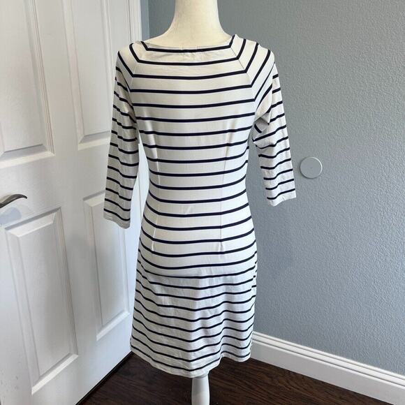 J. McLaughlin 3/4 Sleeve White Sheath Dress with Blue Stripes Women's Sz. XS - Picture 4 of 12